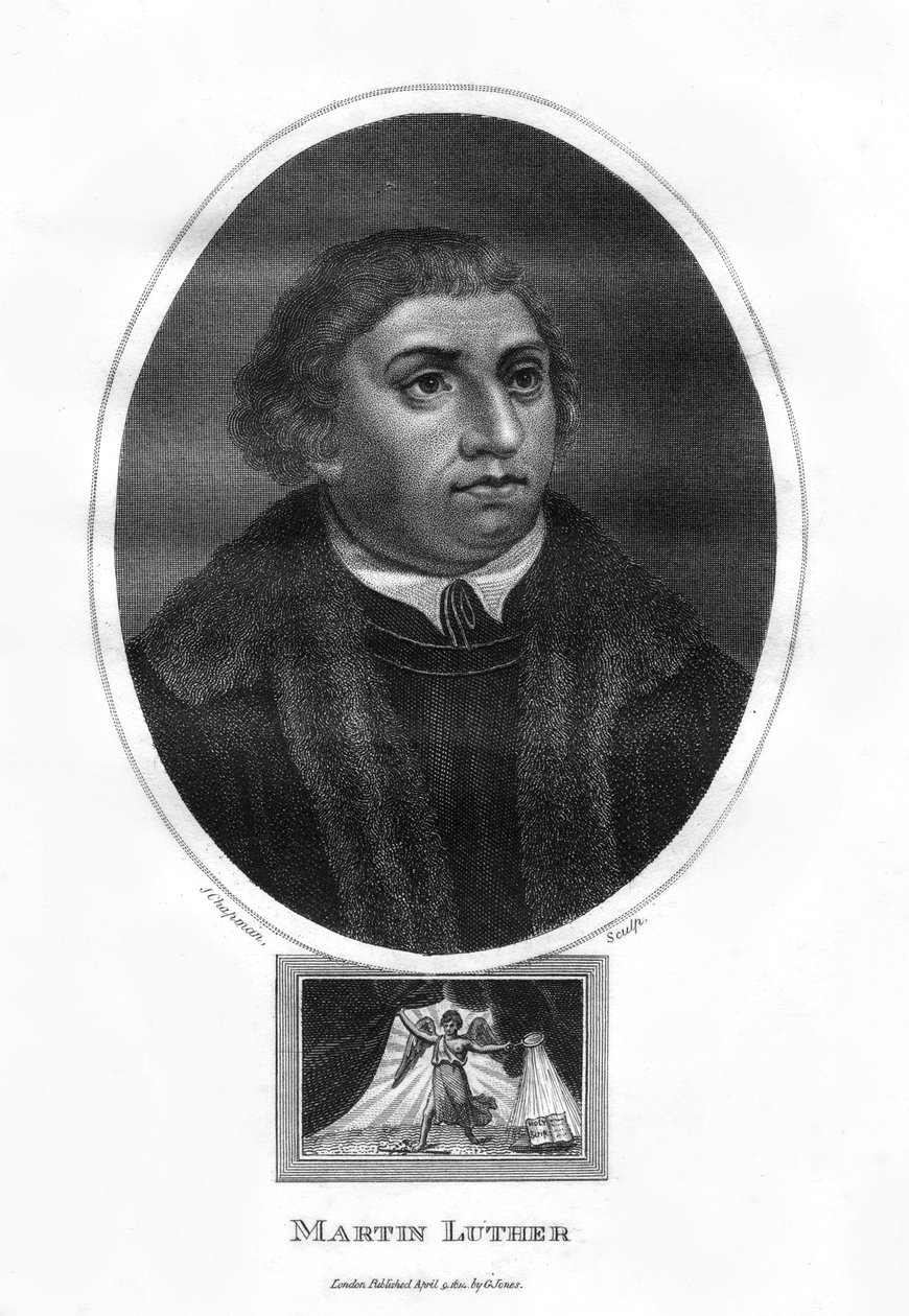 Martin Luther, saksalainen teologi, augustinolainen munkki ja kirkollinen uudistaja, 1814. tekijältä J. Chapman