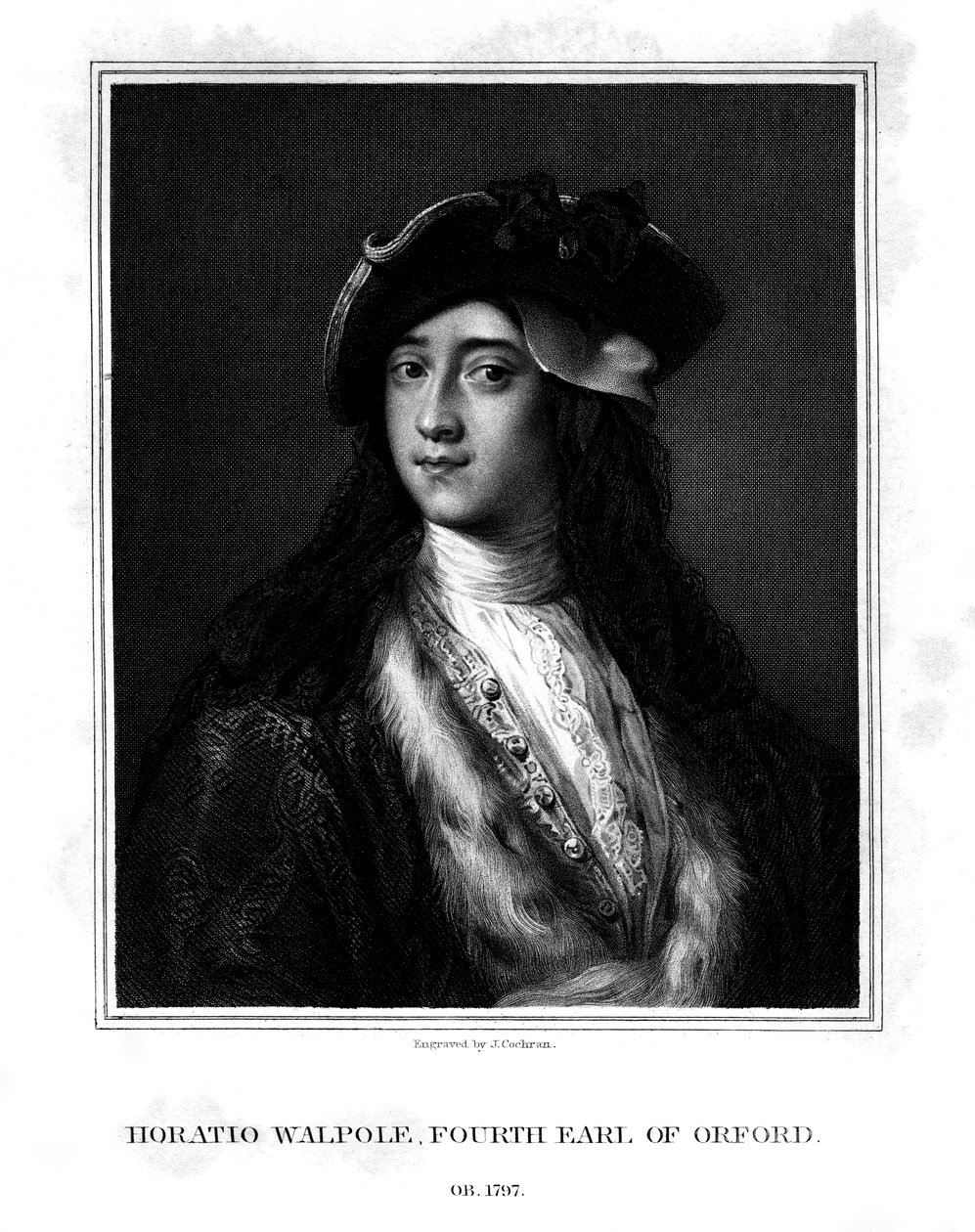 Horace Walpole, Orfordin 4. Earl, poliitikko, kirjailija, arkkitehtuurin uudistaja, 1832. tekijältä J. Cochran
