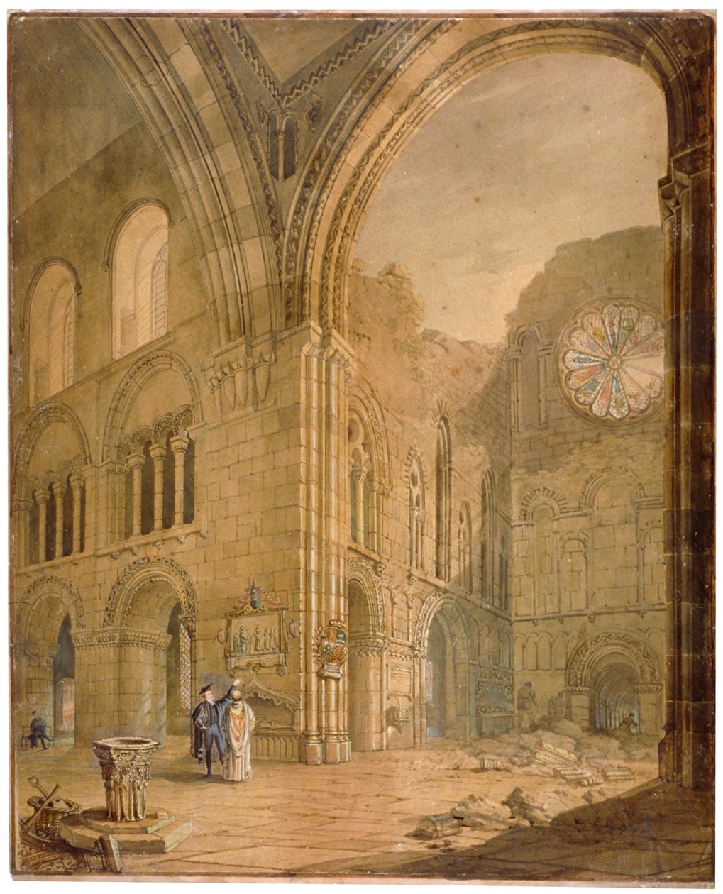 St Bartholomew-the-Greatin kirkko Smithfieldissä, Lontoon kaupungissa, 1806 tekijältä J Coney