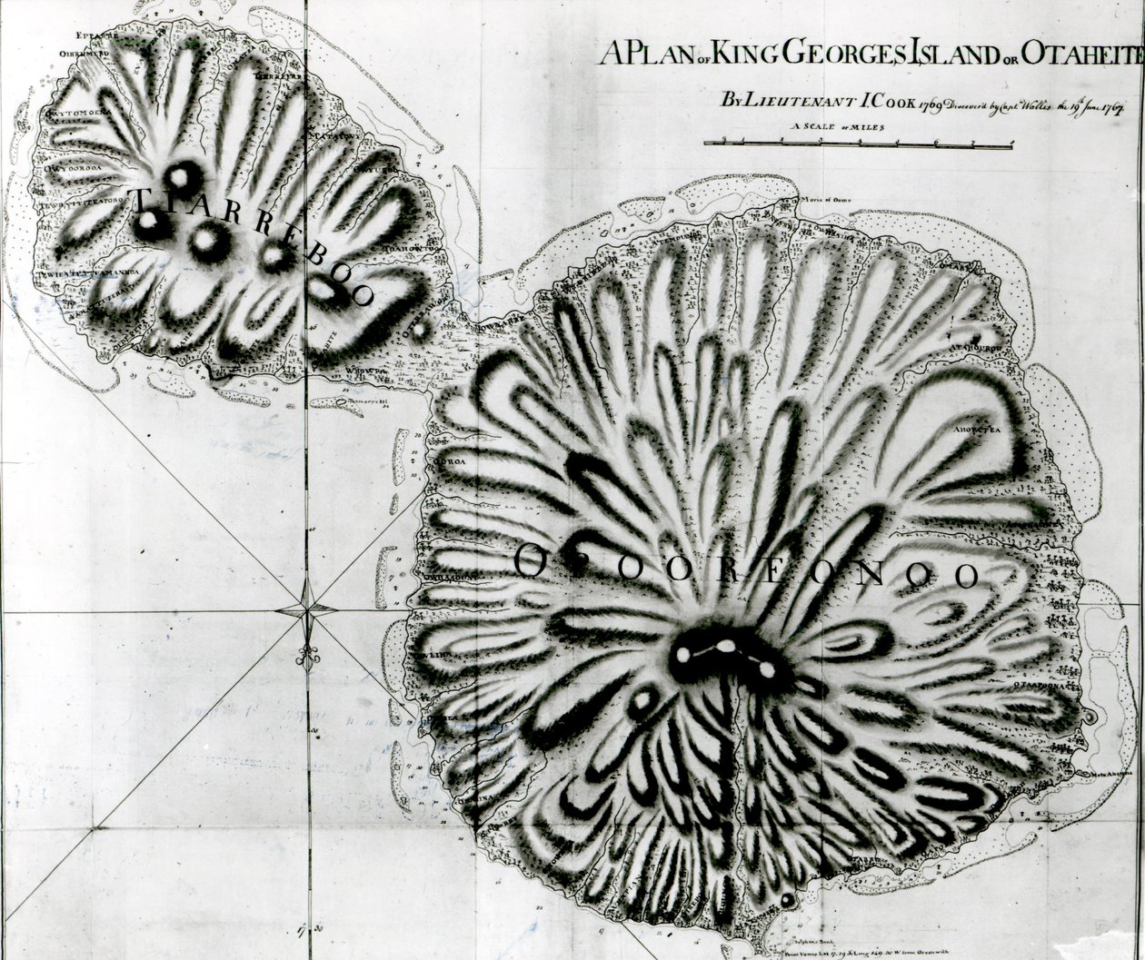 Kuningas Georgesin saaren eli Otheiten suunnitelma, 1769 (litho) (bw kuva) tekijältä J. Cook