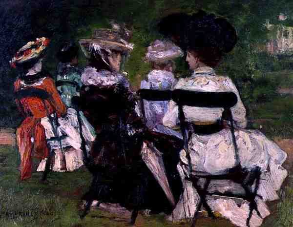 Puistossa, n. 1900 (öljy aluksella) tekijältä J. Edward Homerville Hague