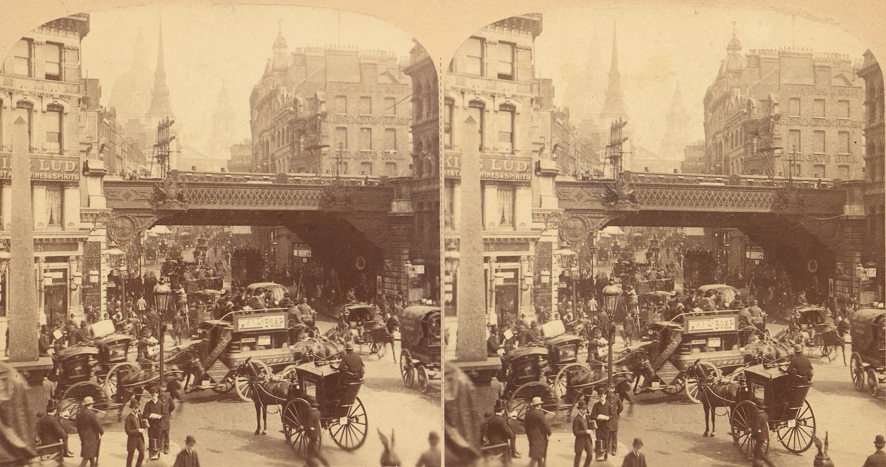 Neljän stereokuvan ryhmä Ludgate Hillistä Lontoossa, Englannissa, 1850-1910-luvut. tekijältä J F Jarvis