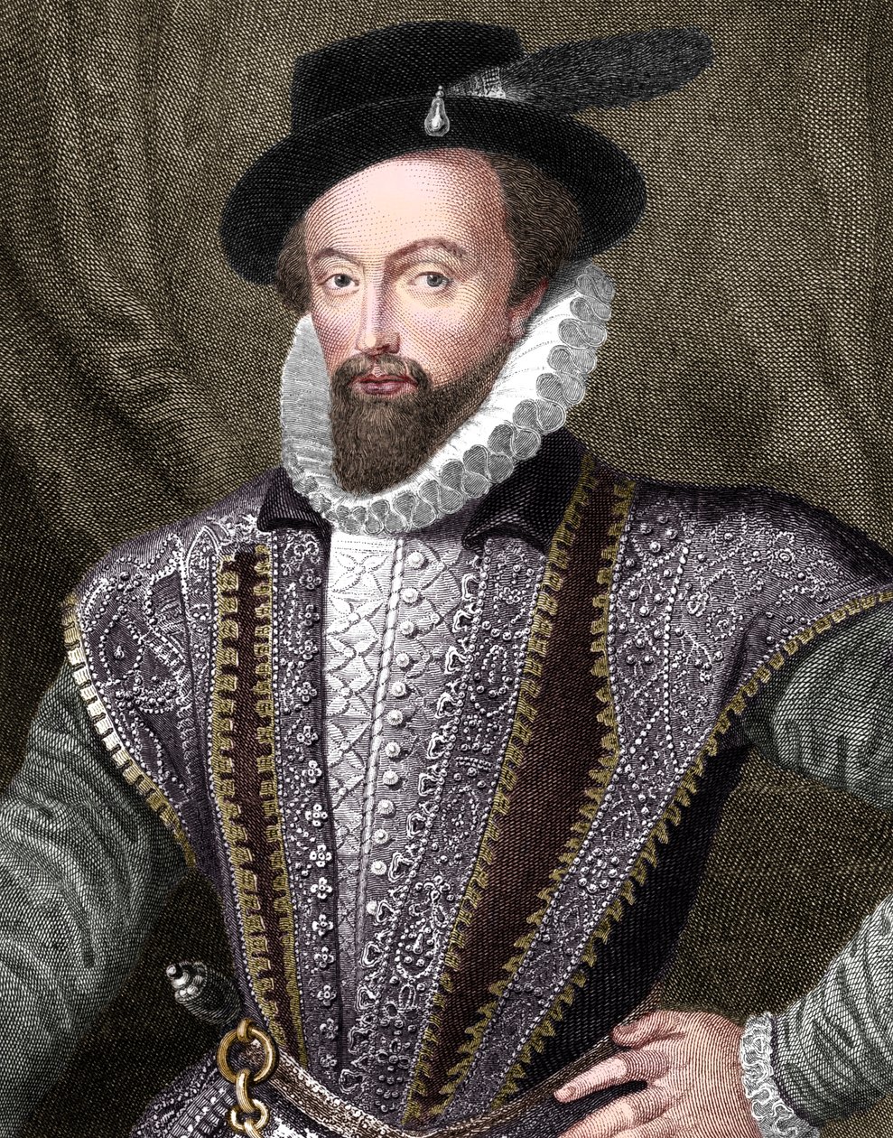 Sir Walter Raleigh, englantilainen kirjailija, runoilija, hovimies, seikkailija ja tutkimusmatkailija, 1821 tekijältä J Fitler