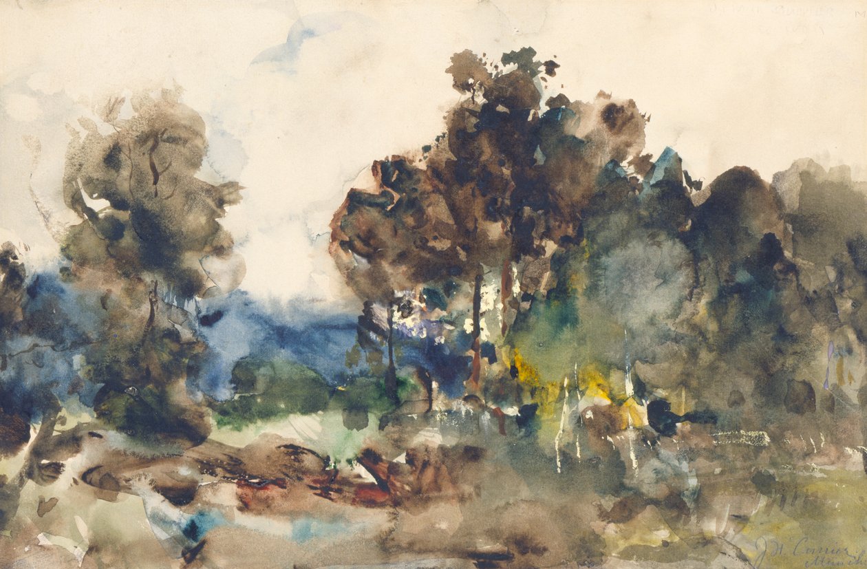 Maisemapiirros, n. 1880. tekijältä J. Frank Currier