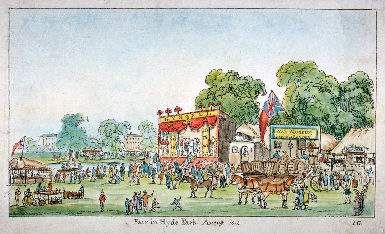 Messut Hyde Parkissa, Westminster, Lontoo, 1814 tekijältä J Gordon