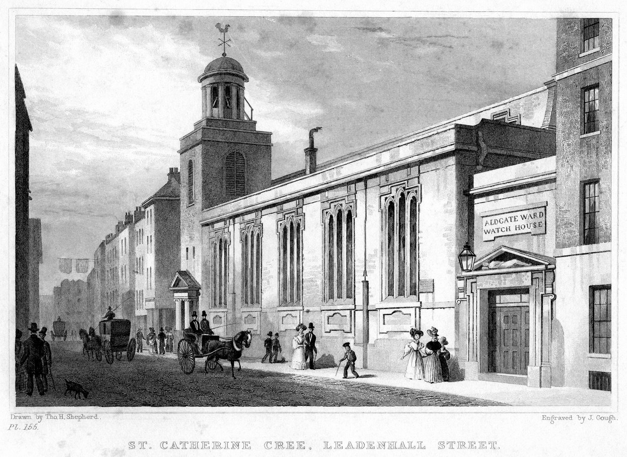 St Katherine Creen kirkko, Leadenhall Street, Lontoon kaupunki, 1800-luku. tekijältä J. Gough