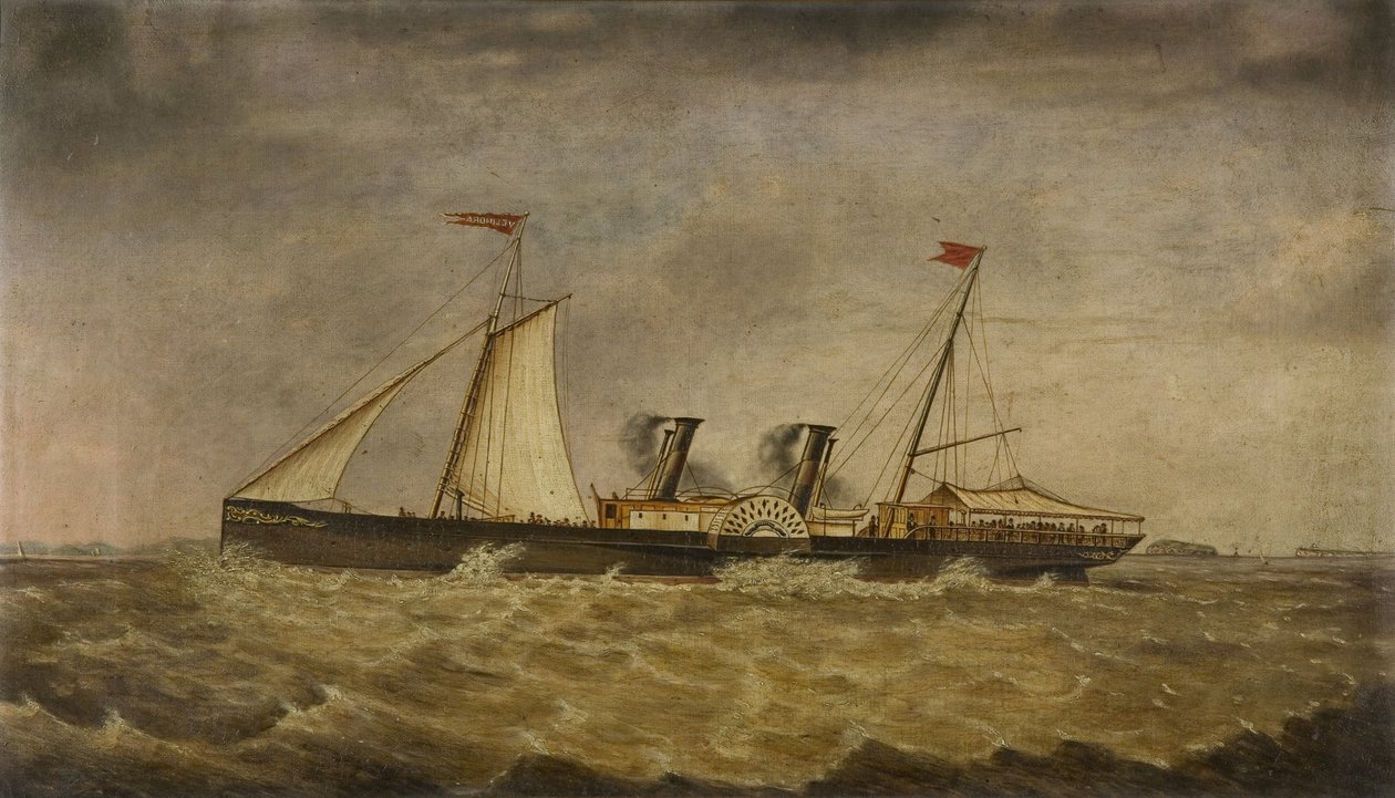 Old Bristol Paddle Pleasure Steamer "The Velindra" jyrkän ja tasaisen Holmesin edustalla (öljy kankaalle) tekijältä J. Gough