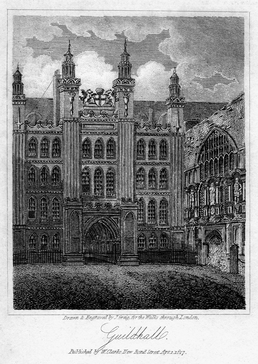 Guildhall, Lontoon kaupunki, 1817. tekijältä J. Greig