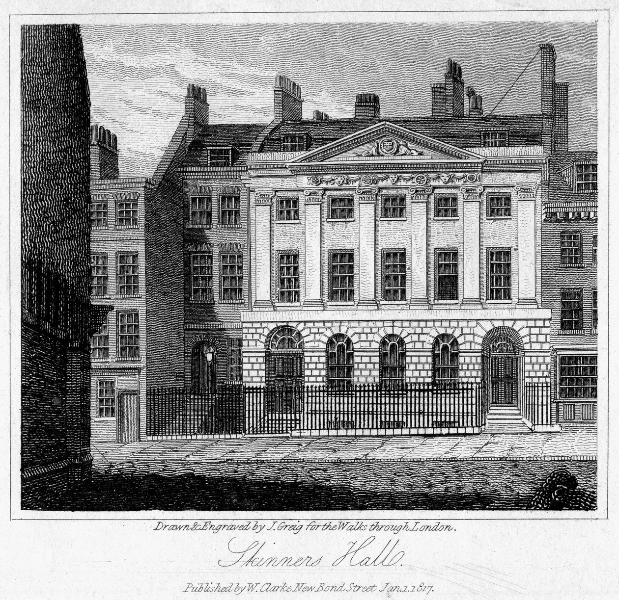 Skinners Hall, Lontoon kaupunki, 1817. tekijältä J. Greig