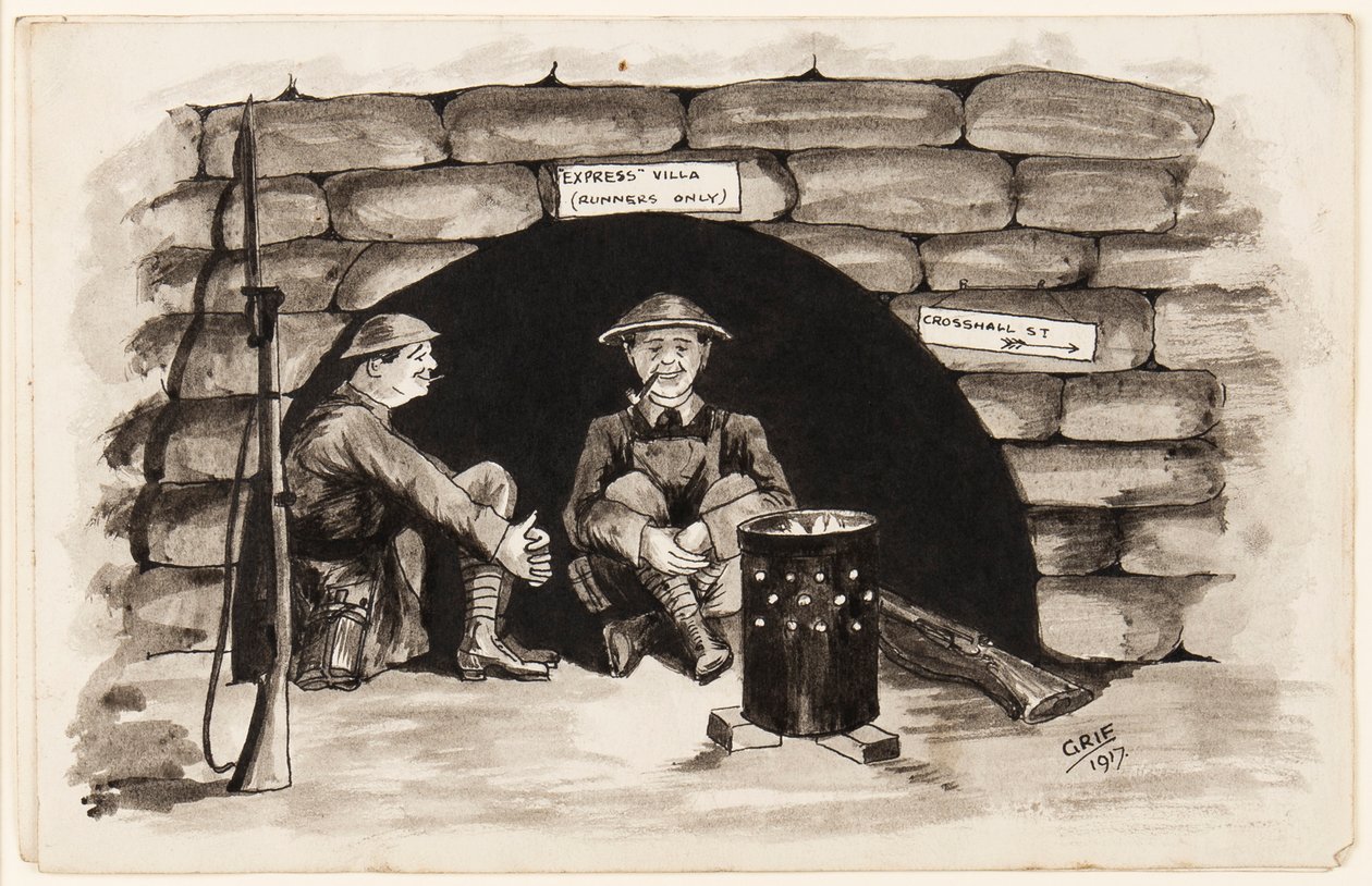 Express Villa (vain juoksijoille): Lämmin kulma Ranskassa, 1917 (kynä, sivellin ja muste paperille) tekijältä J. Griffiths