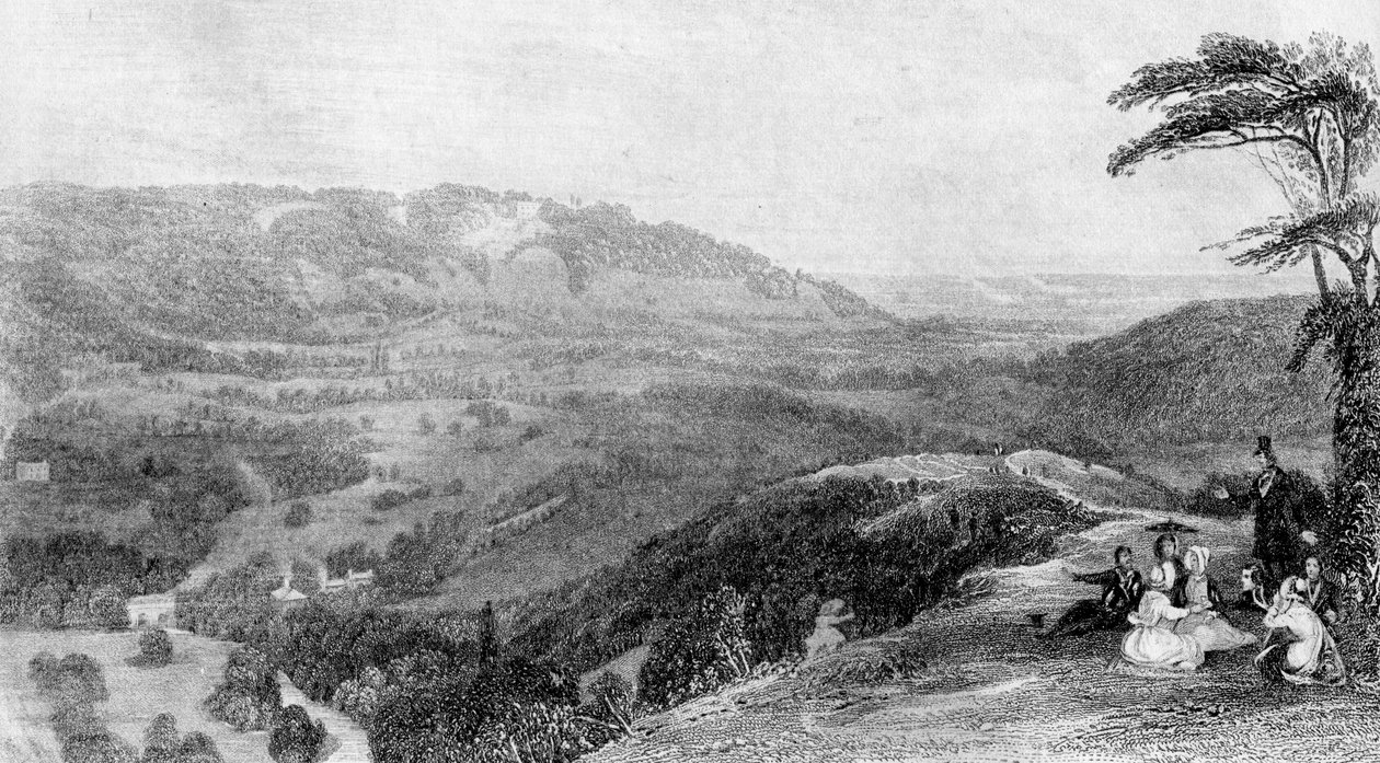 Näkymä Box Hilliltä, päin Norburysta, Surreysta, 1800-luku. tekijältä J. H. Kernot