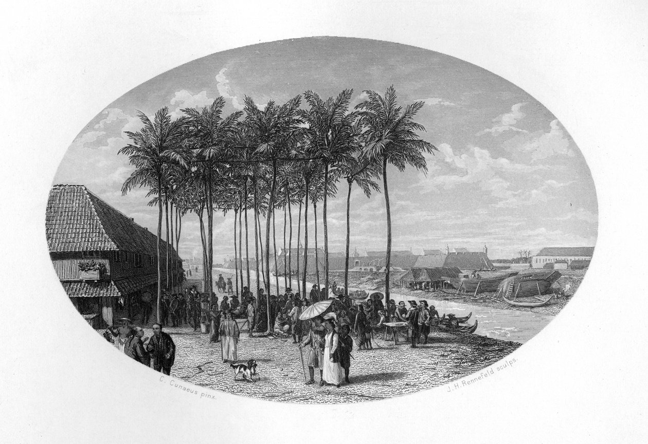 Batavian perustaminen, Jaava, Hollannin Itä-Intia, 1619, n. 1870. tekijältä J. H. Rennefeld