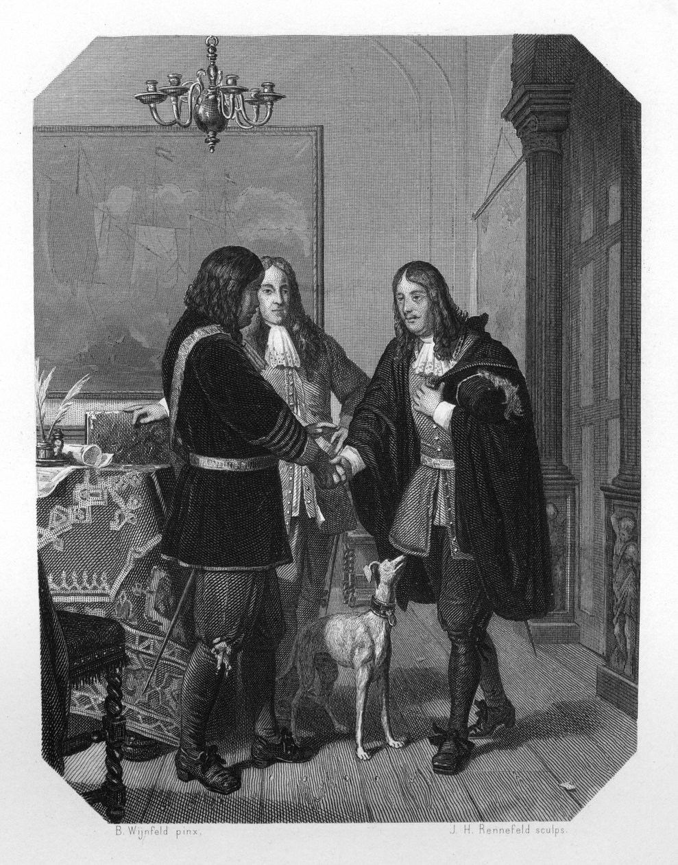 Kädenpuristus Cornelis Trompin ja Michiel de Ruyterin välillä, 1600-luku 1870 tekijältä J. H. Rennefeld
