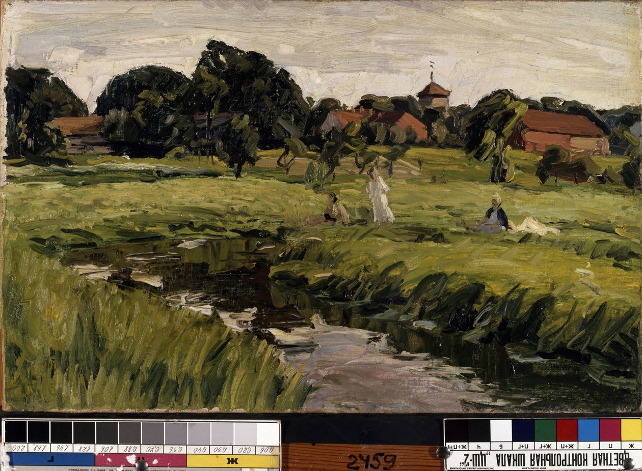 "Lapset purolla" (Lapset purolla) Johannes Hanschin (1875-1946) maalaus (ekspressionismi) Öljy kankaalle. Mitat 37x44 cm Mikalojus Konstantinas Ciurlionisin taidemuseo, Kaunas, Liettua tekijältä J. Hansch