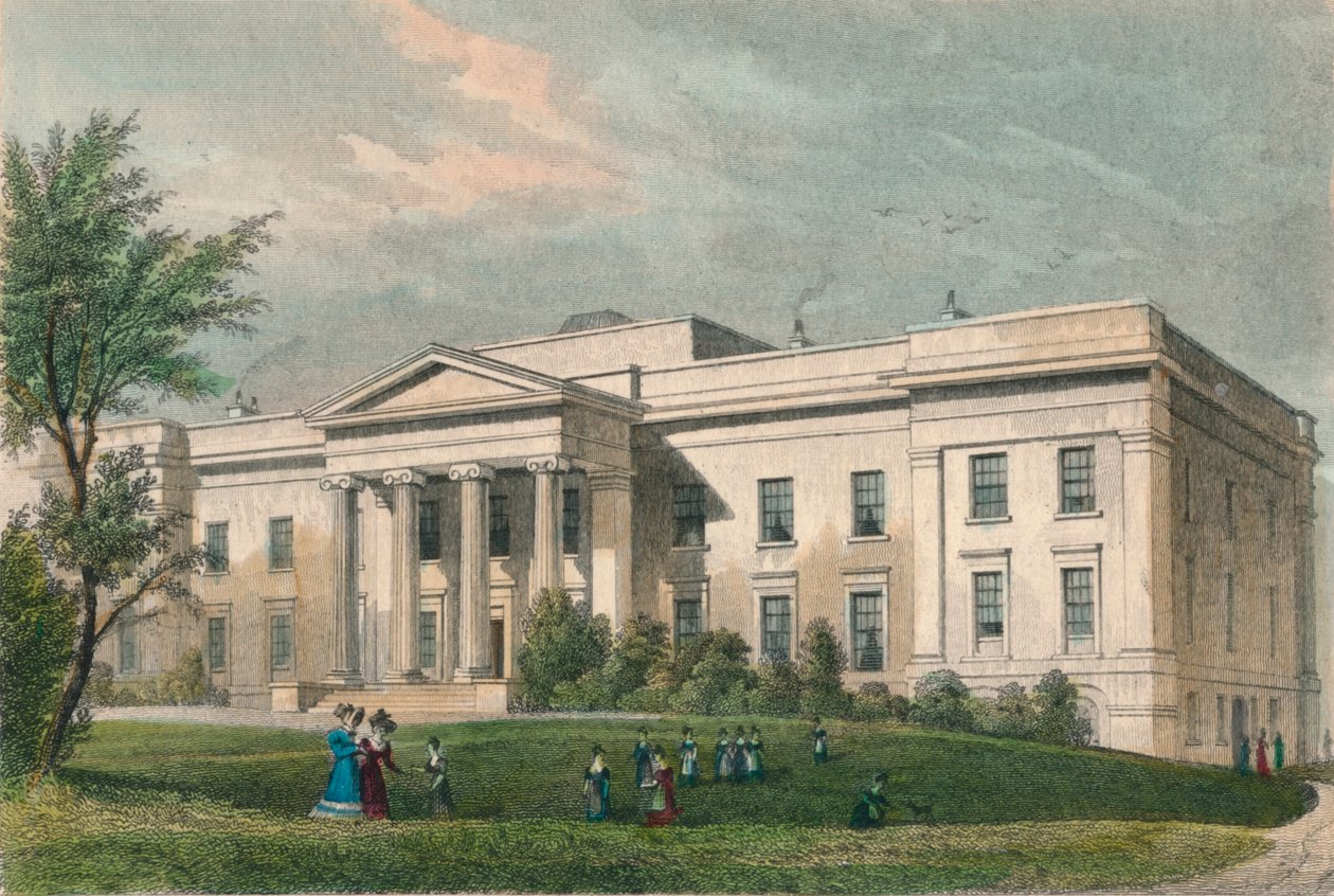 "New Merchant Maiden Hospital, Lauriston Lane, Edinburgh", n. 1830. tekijältä J Henshall