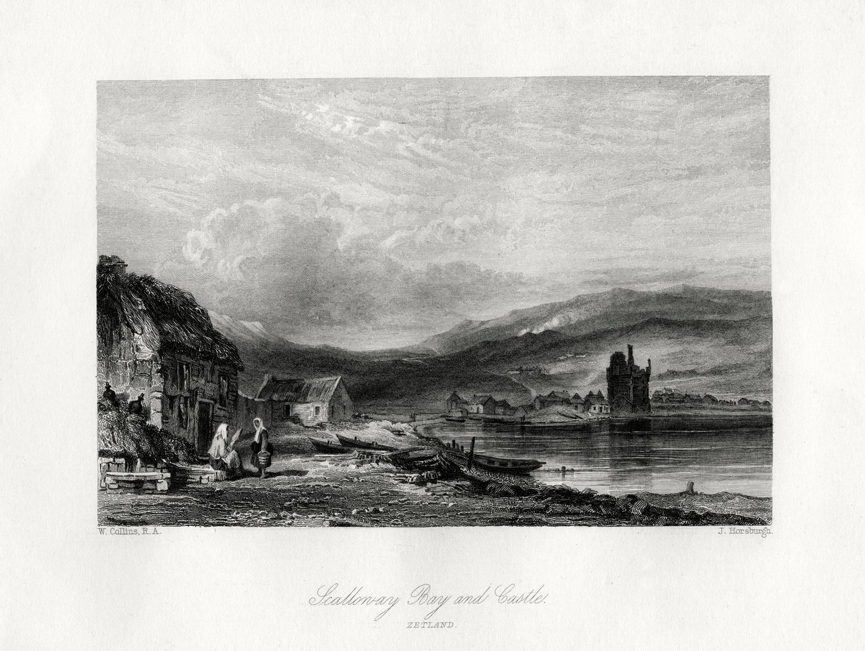Scalloway Bay ja linna, Zetland, 1800-luku tekijältä J. Horsburgh