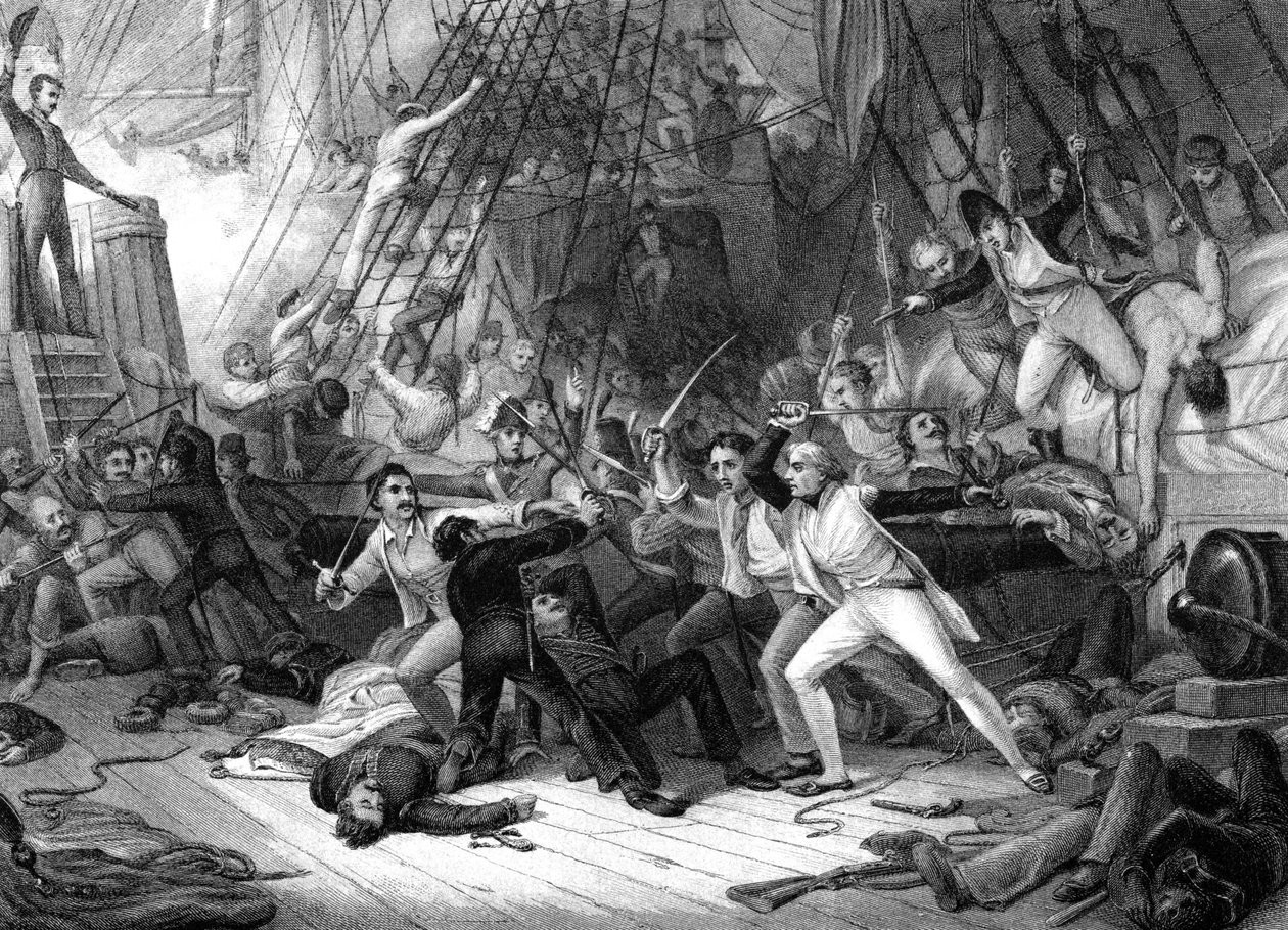 Nelson astuu San Josefiin, Cape St Vincentin taistelu, 1797. tekijältä J. J. Crew