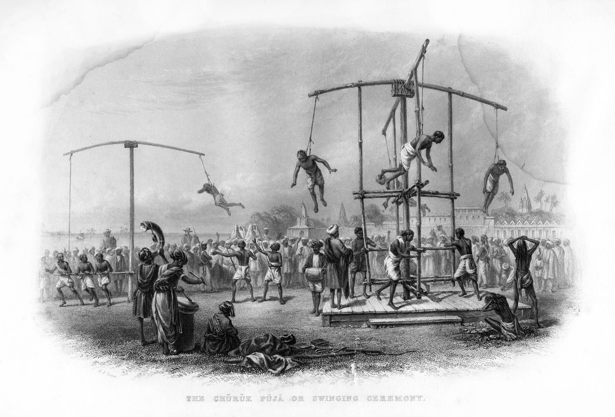 Churuk Puja eli Swinging Ceremony, Intia, 1800-luku. tekijältä J. J. Crew