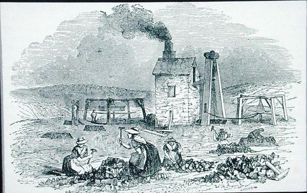 Kuparimalmien rikkominen ja lajittelu julkaisusta "Cyclopaedia of Useful Arts & Manufactures", toimittanut Charles Tomlinson, noin 1880-luku (kaiverrus) tekijältä J. Jackson