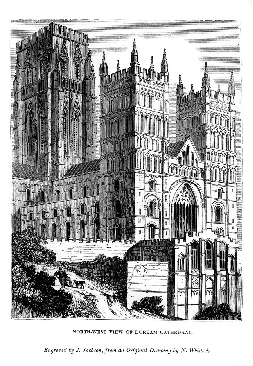 Luoteisnäkymä Durhamin katedraalista, 1843 tekijältä J. Jackson