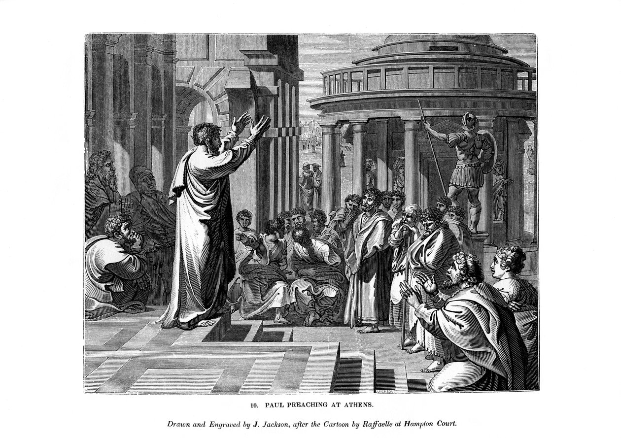 Paavali saarnaa Ateenassa, 1843. tekijältä J. Jackson