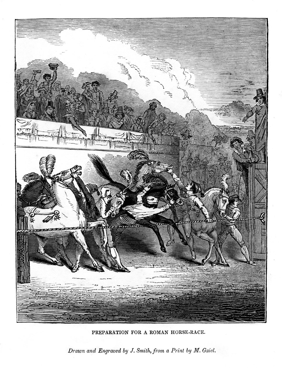 Valmistautuminen roomalaiseen hevoskilpailuun, 1843 tekijältä J. Jackson