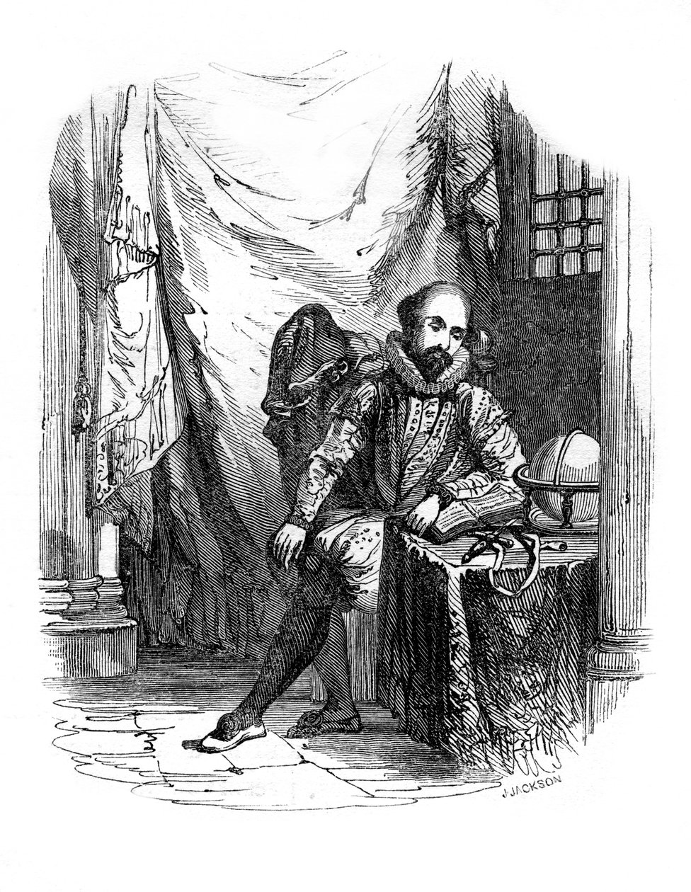Sir Walter Raleigh Lontoon Towerissa, 1603-1616 1836. tekijältä J. Jackson