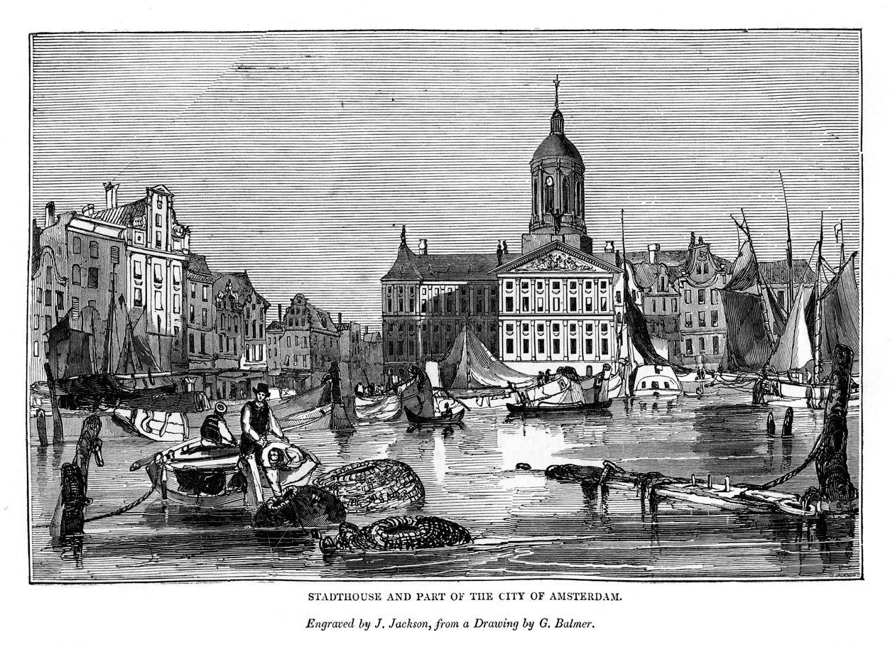 Kaupungintalo ja osa Amsterdamin kaupunkia, 1843 tekijältä J. Jackson