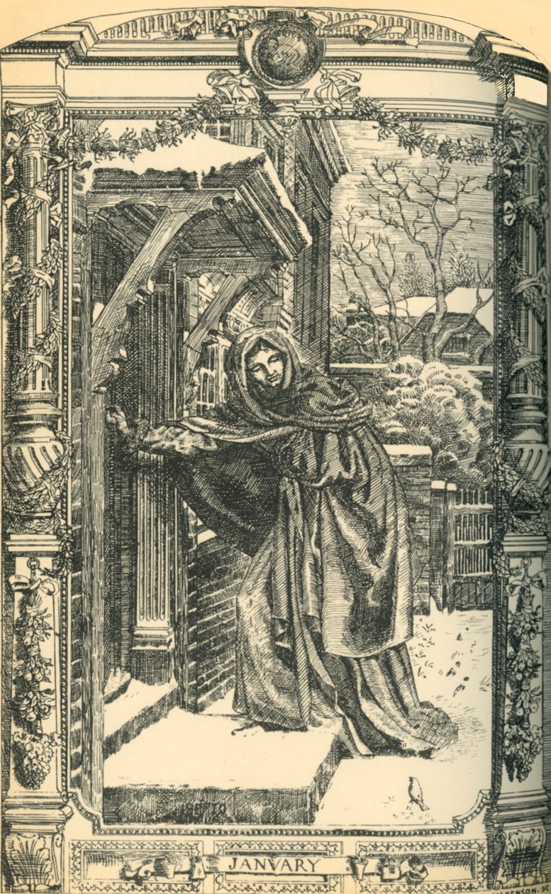 "Tammikuu", koristeelliset seinälaatat, 1860-luku, 1881. tekijältä J M Benson