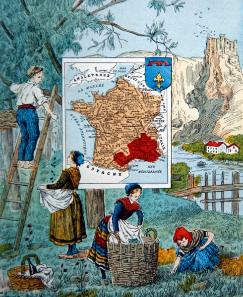 Provence, Marie de Grandmaisonin kuvitus "Le Tour de France" -teokseen. tekijältä J. Maurel
