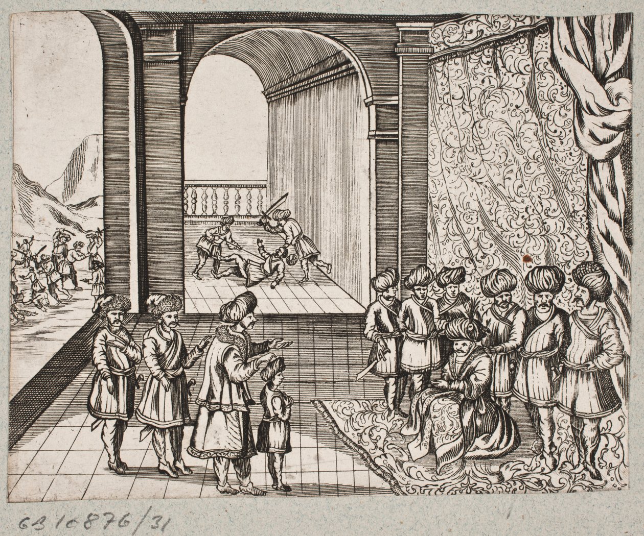 Kuvitus Adam Oleariukselle, "Persialainen Rosenthal, nerokas runoilija Schich Saadi […]", Schleswig 1660 tekijältä J. Muller
