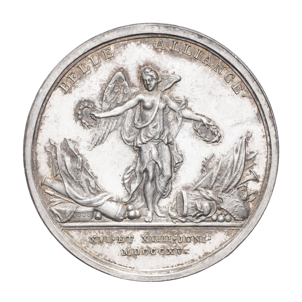 Mitali Wellingtonin herttuan ja kenttämarsalkka von Blücherin muistoksi 1815, n. 1815 (hopeaa) tekijältä J. N. Lang