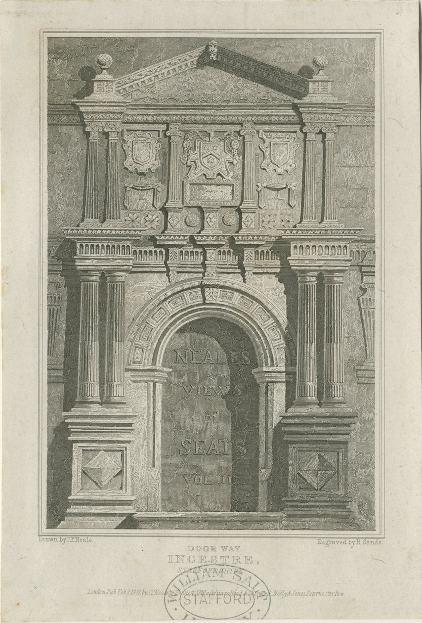 Ingestre Hall - Oviaukko: kaiverrus, nd [c 1821] (tulostus) tekijältä John Preston Neale