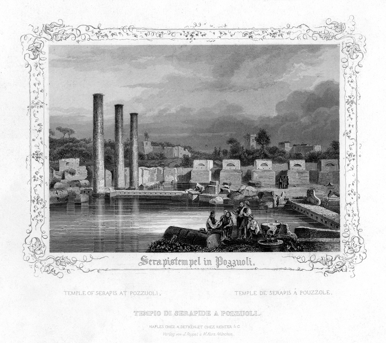 Serapisin temppeli Pozzuolissa, Italiassa, 1800-luku tekijältä J. Poppel