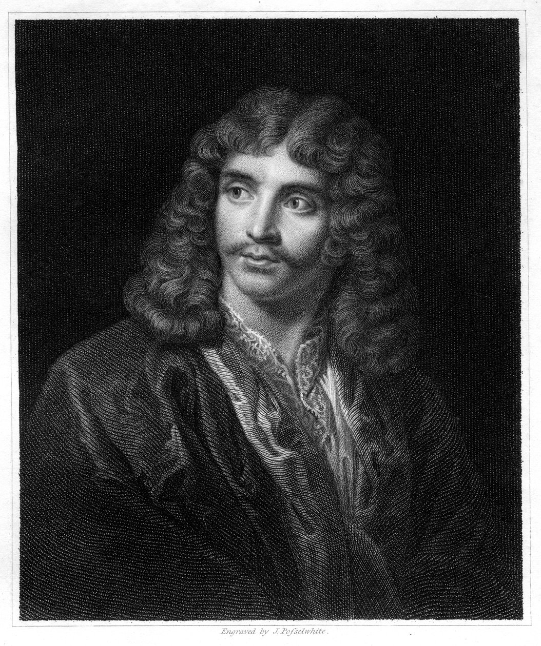Moliere, ranskalainen teatterikirjailija, ohjaaja ja näyttelijä, 1833. tekijältä J. Posselwhite