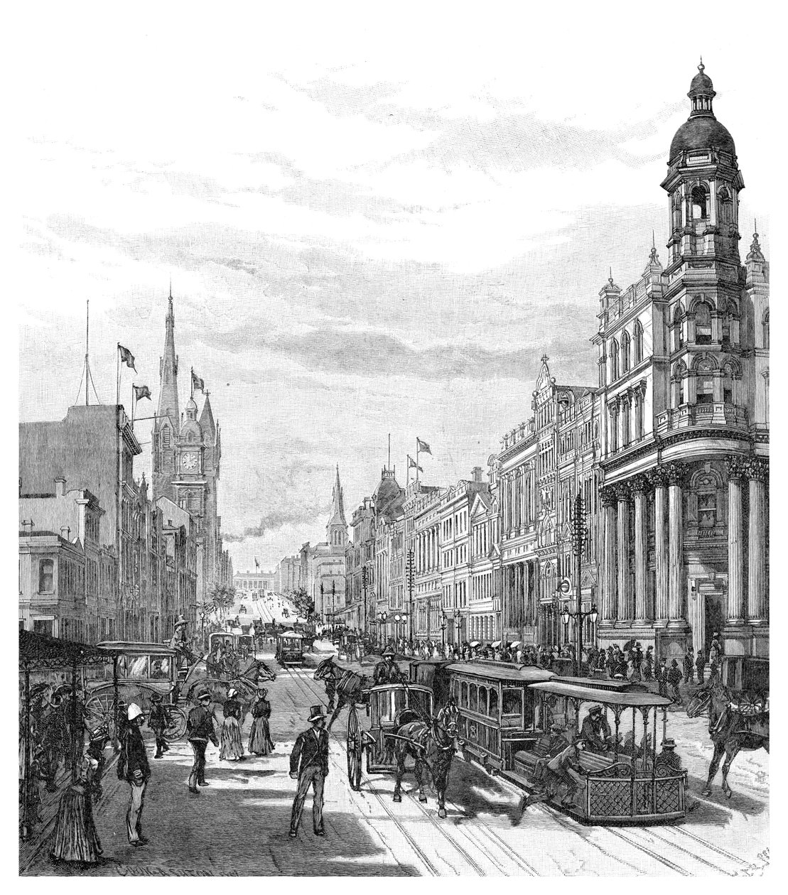 Collins Street katsot itään, Melbourne, Victoria, Australia, 1886. tekijältä J. R. Ashton