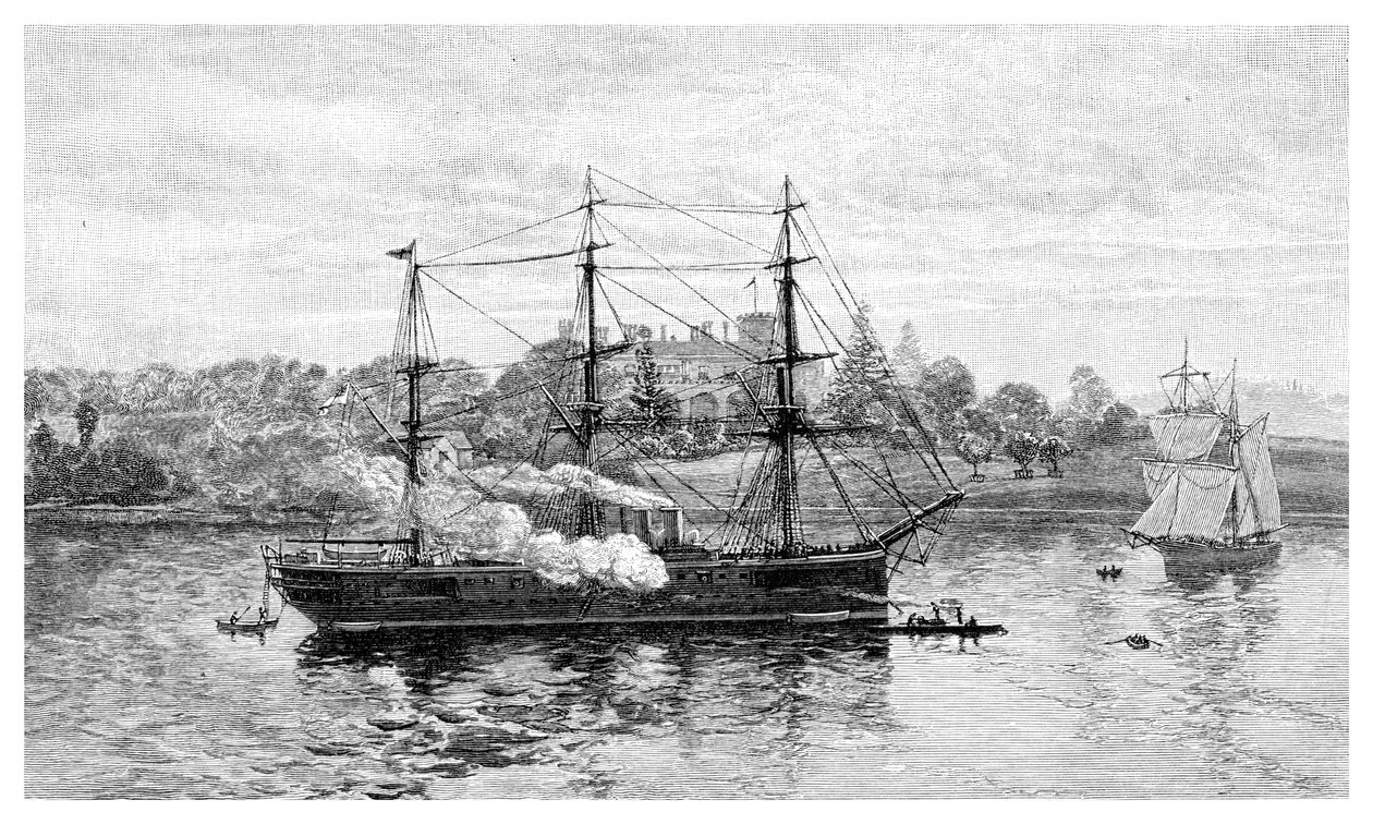 Government House ja HMS Nelson, Sydney, New South Wales, Australia, 1886. tekijältä J. R. Ashton