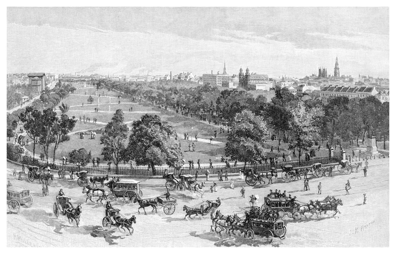Hyde Park, Sydney, Uusi Etelä-Wales, Australia, 1886. tekijältä J. R. Ashton