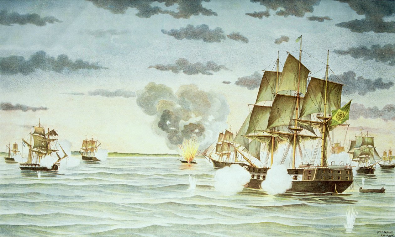 Quilmesin taistelu Uruguayn ja Brasilian välisen sisplatiinisodan aikana (1825-28) (kaiverrus) tekijältä J. Raison
