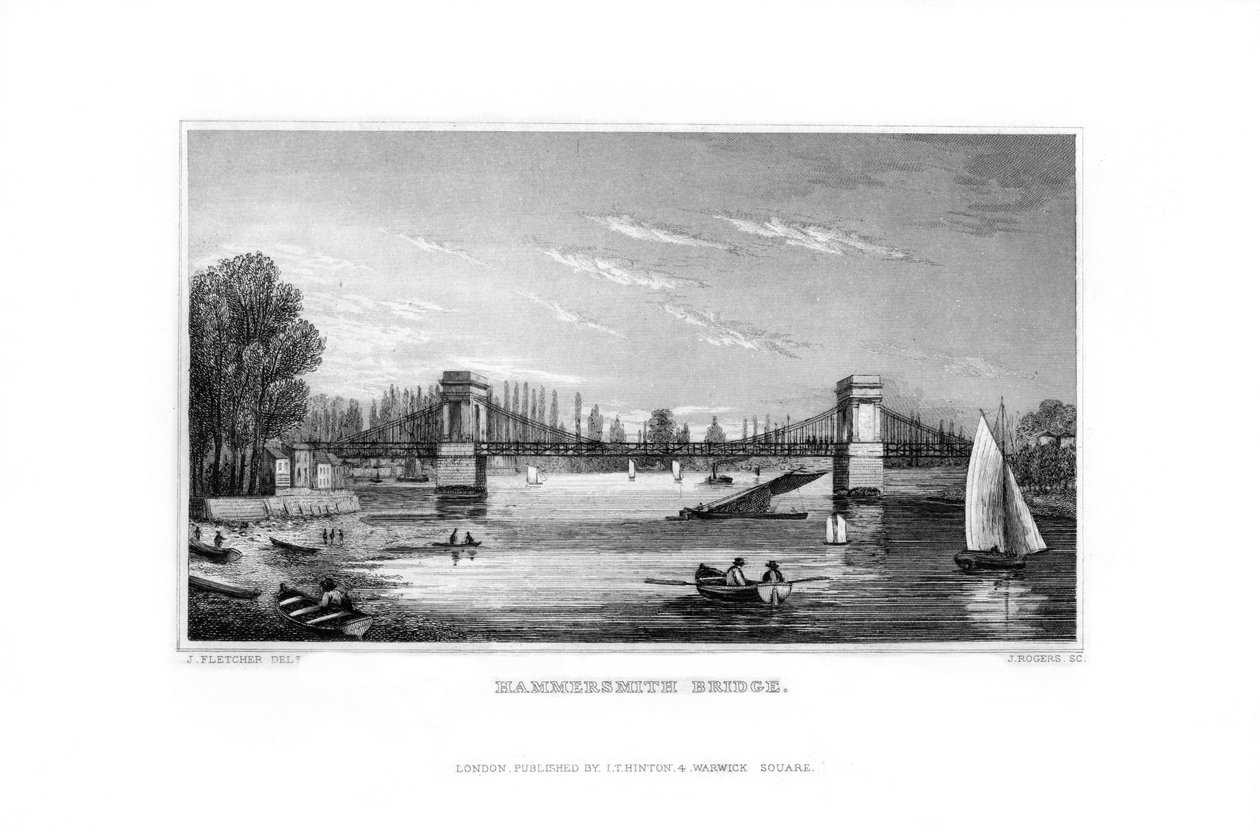 Hammersmith Bridge, Hammersmith, Lontoo, 1829. tekijältä J. Rogers