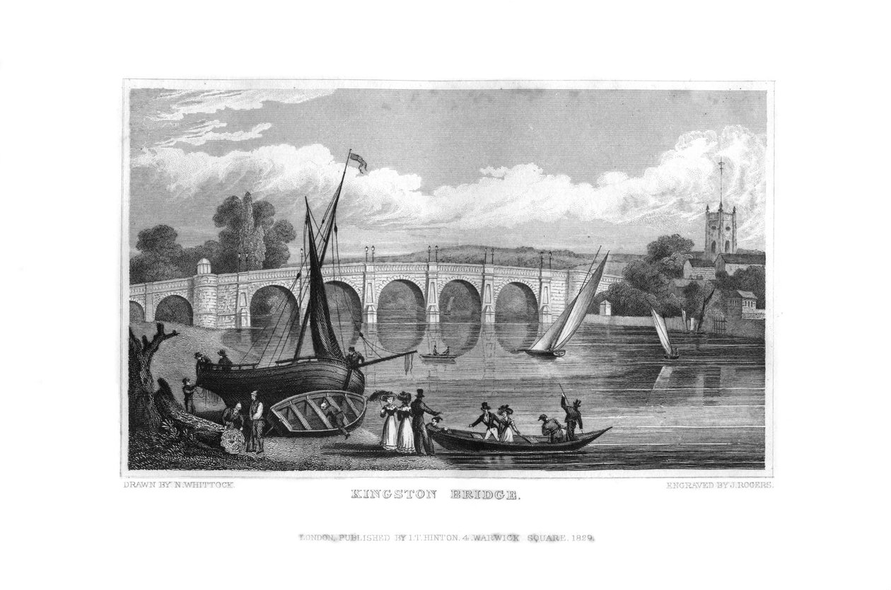 Kingston Bridge, Lontoo, 1829. tekijältä J. Rogers