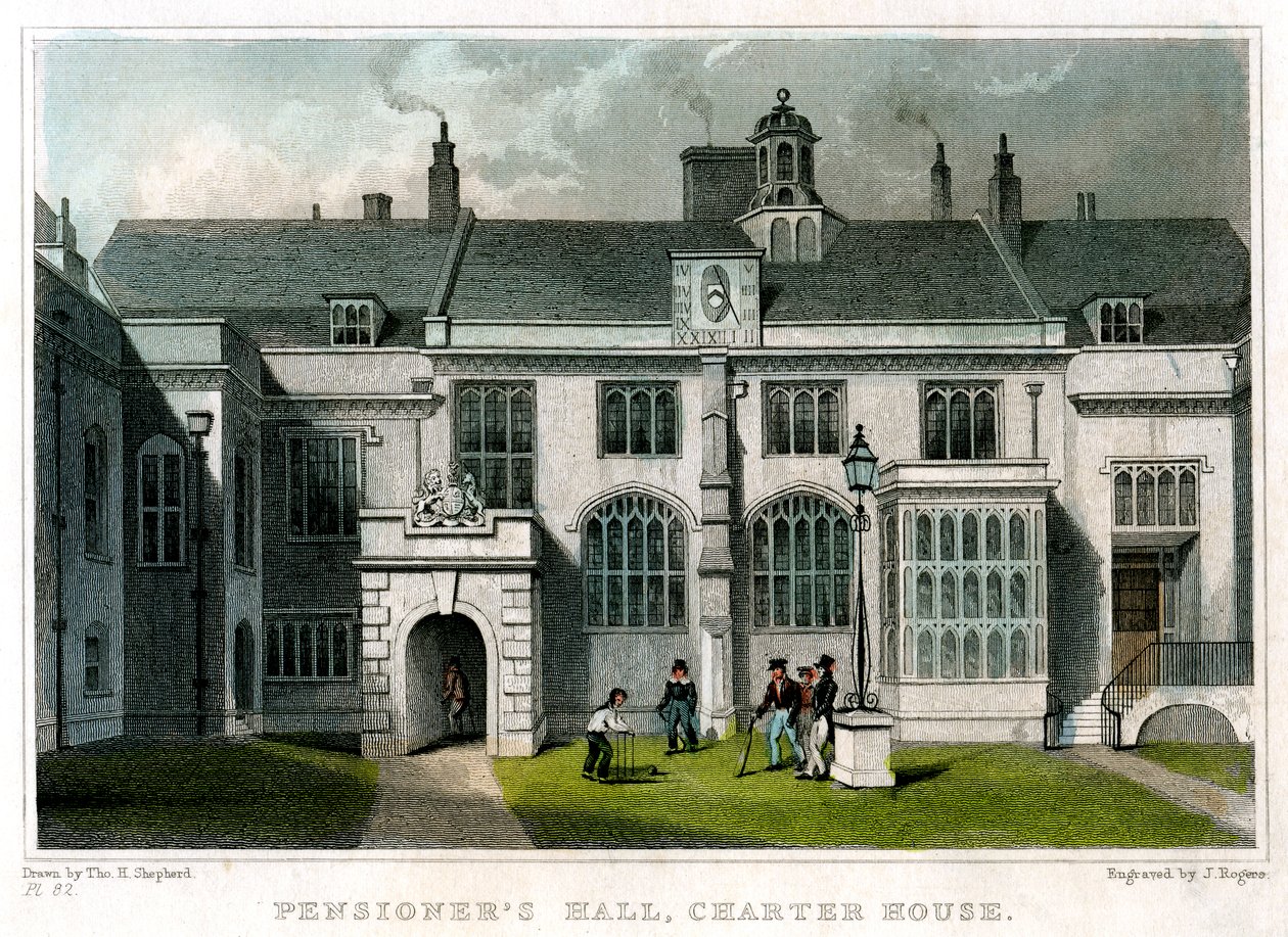 Pensioners Hall, Charterhouse, Lontoo, 1830. tekijältä J. Rogers