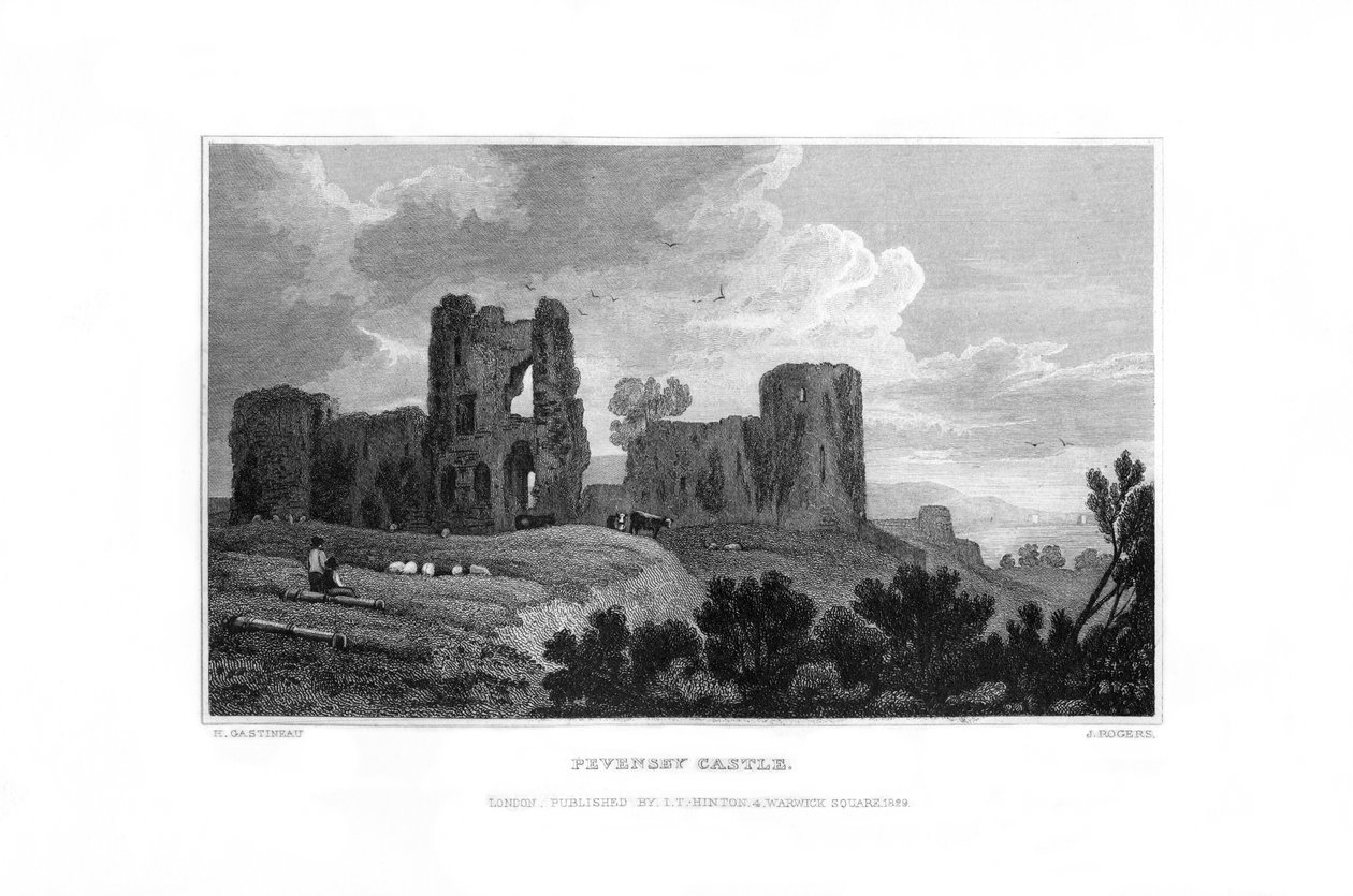 Pevensey Castle, Pevensey, East Sussex, 1829. tekijältä J. Rogers