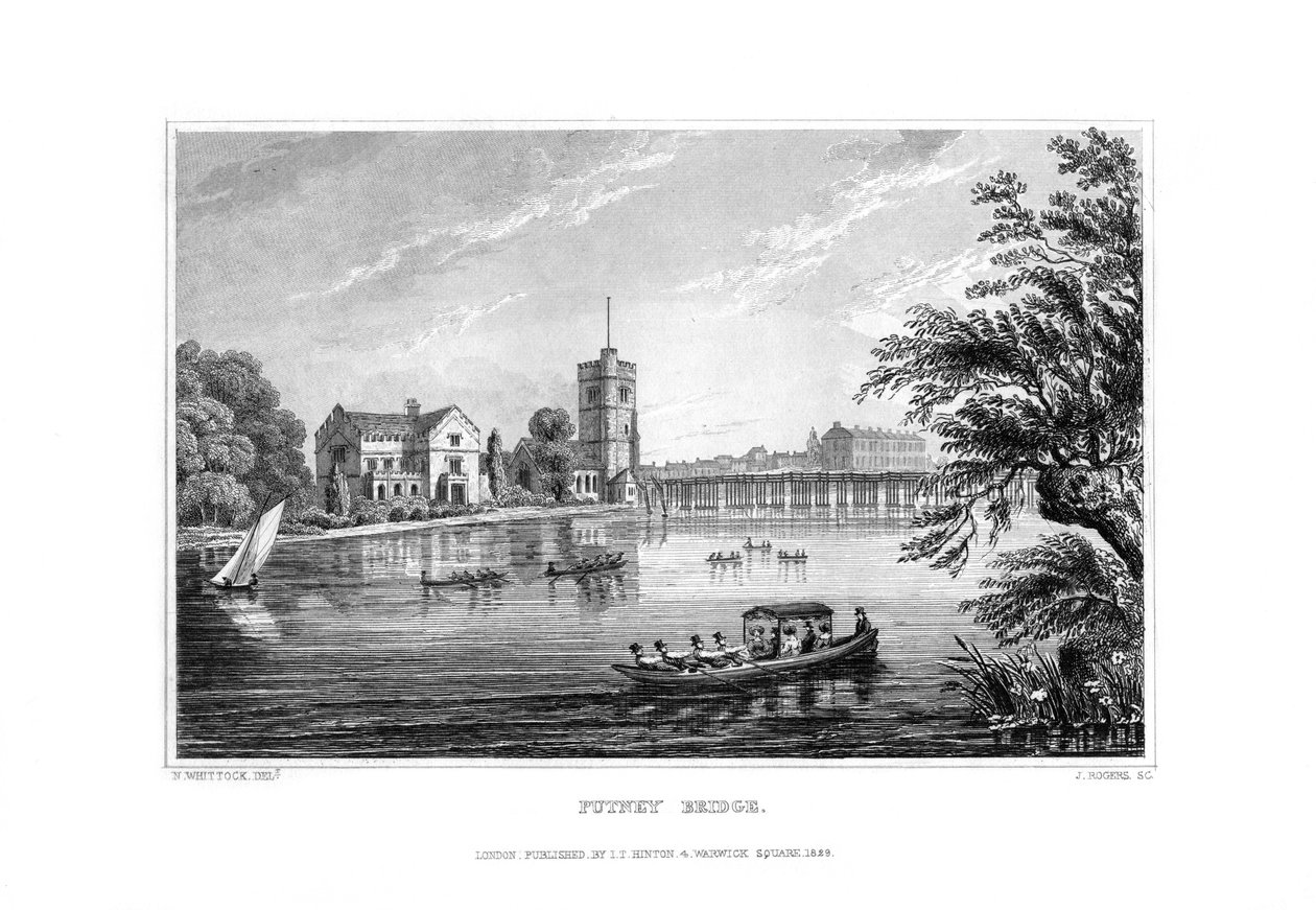 Putney Bridge, Lontoo, 1829. tekijältä J. Rogers