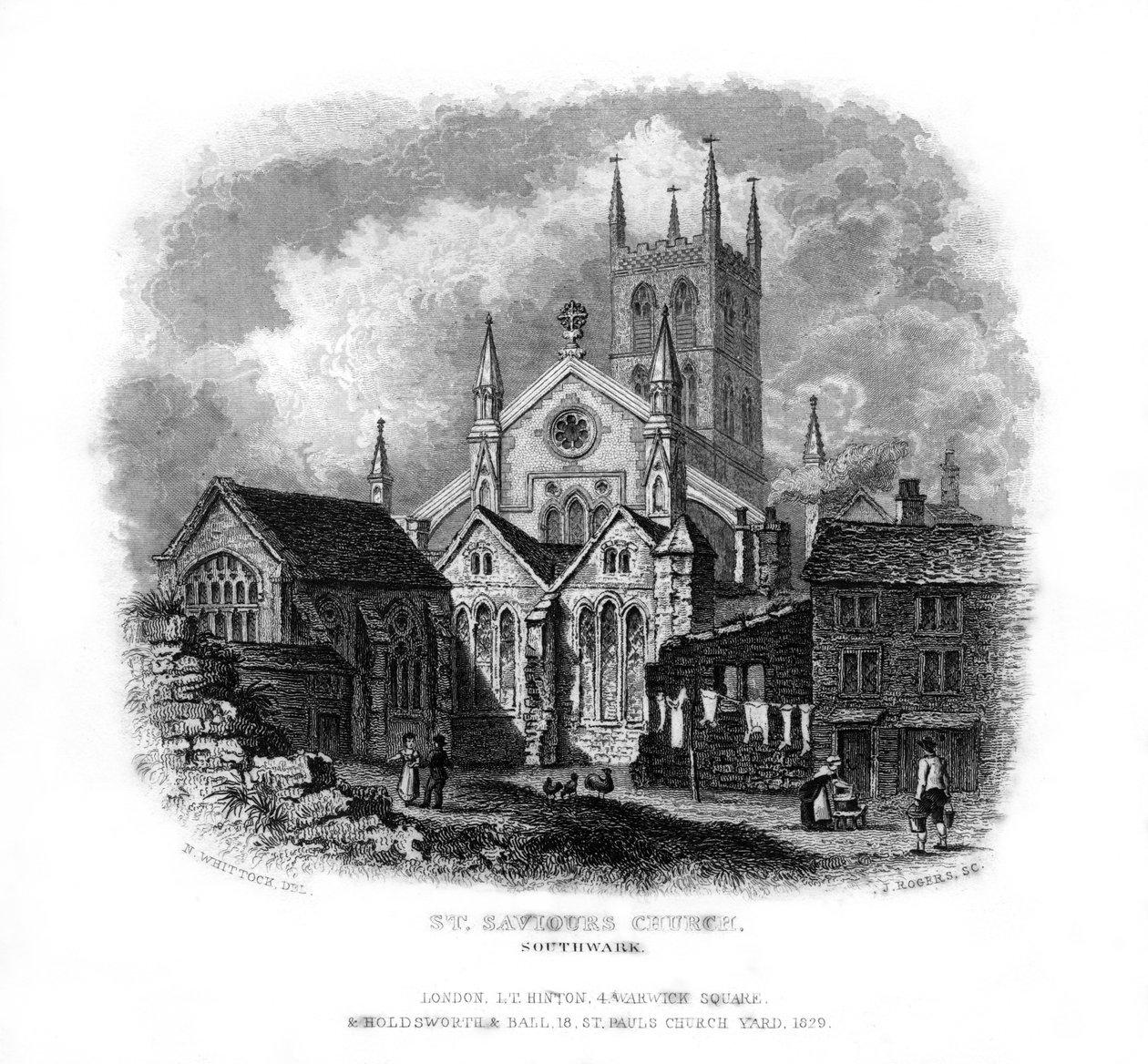 St Saviors Church, Southwark, Lontoo, 1829. tekijältä J. Rogers