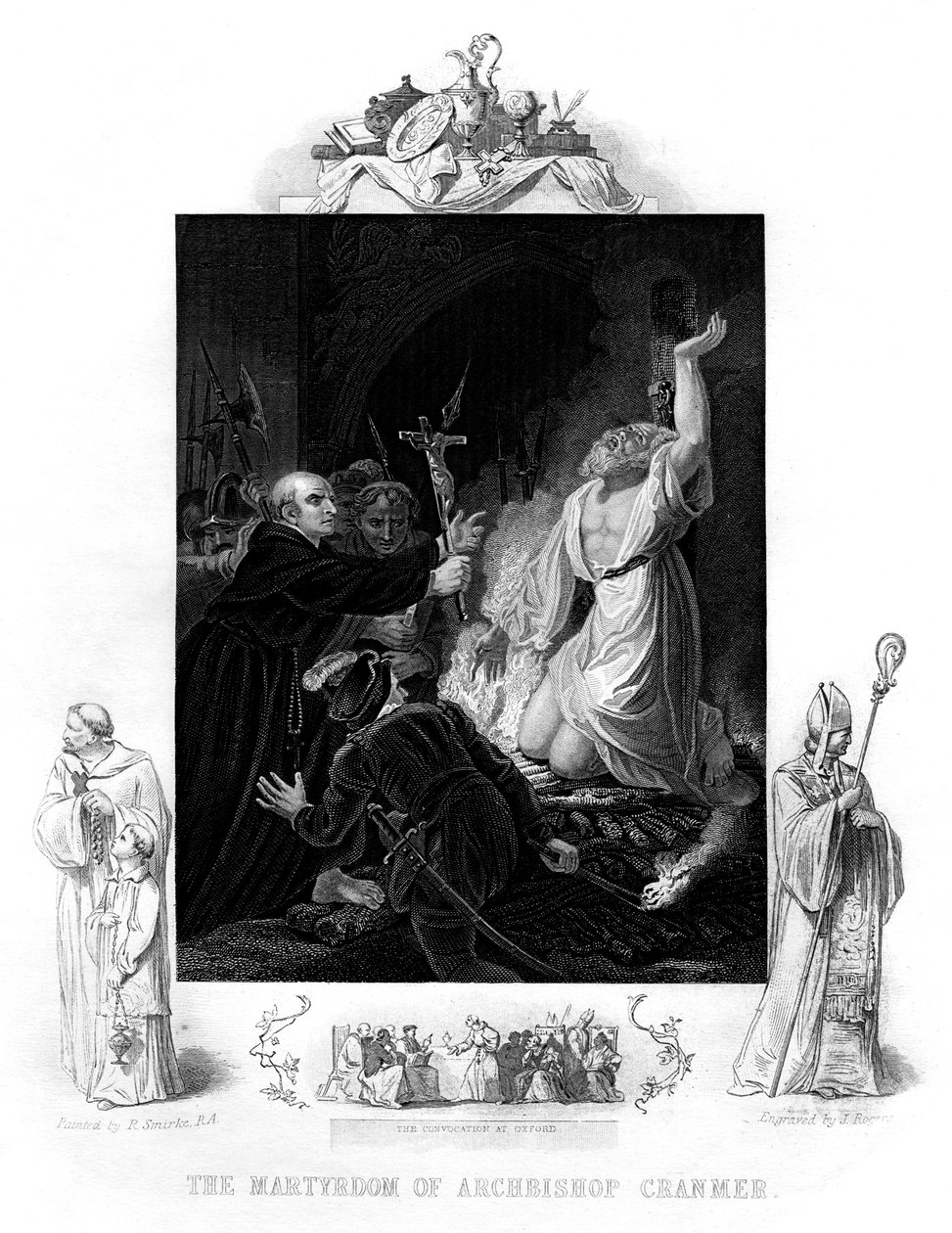 Arkkipiispa Cranmerin marttyyrikuolema, 1556, 1877 tekijältä J. Rogers