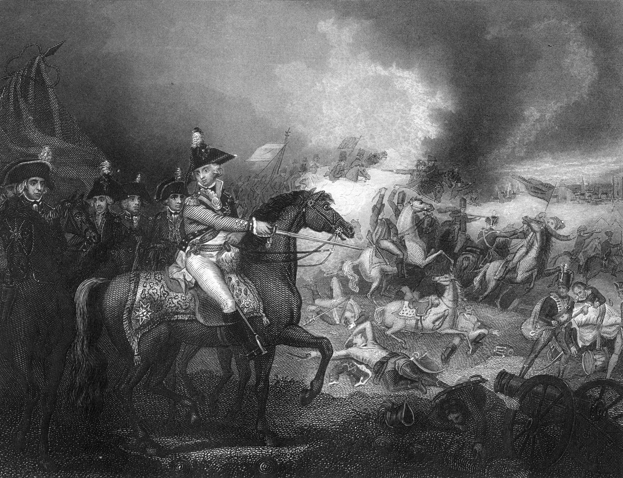 Hyökkäys ranskalaiseen leiriin Famarsin kukkuloilla lähellä Valenciennesia, 23. toukokuuta 1793 c1857. tekijältä J. Rogers