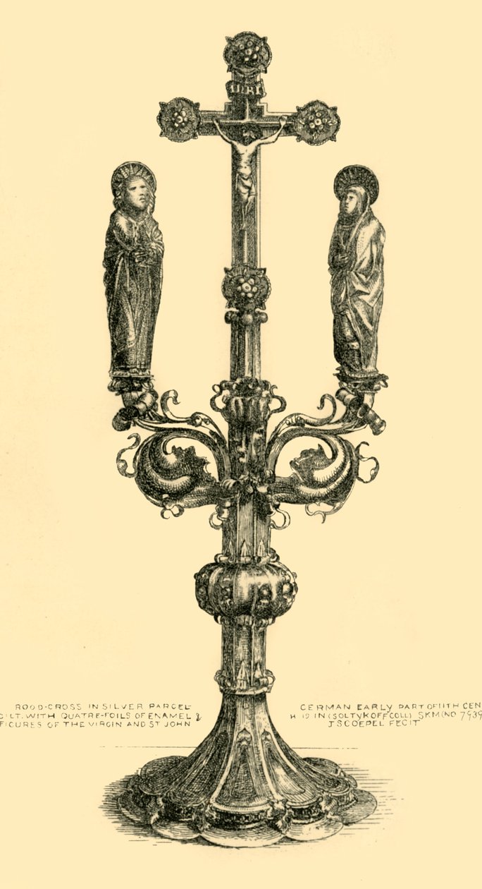 Haaroittunut alttariristi, 1300-1500-luku, 1881. tekijältä J. S. Goepel