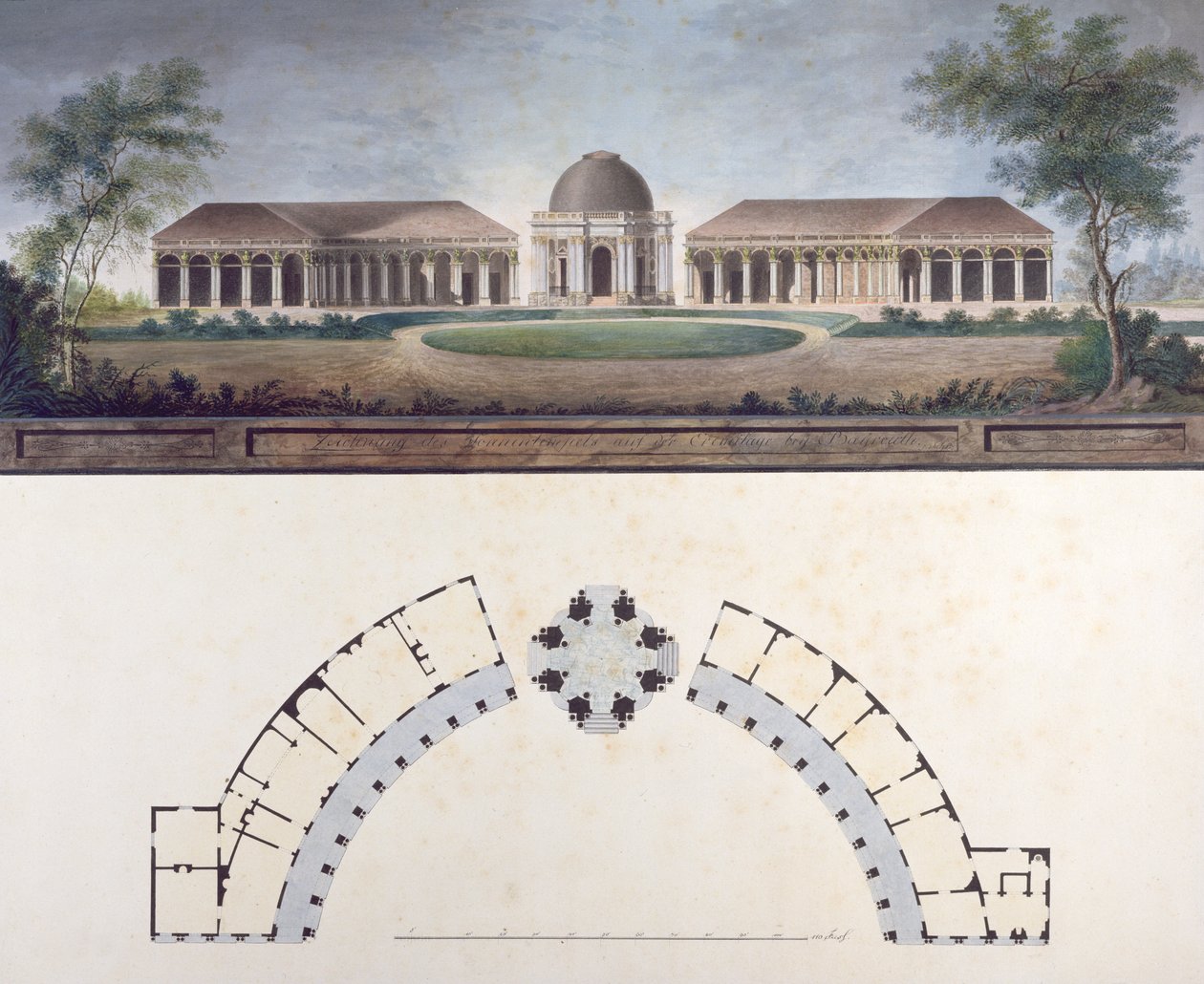 Auringon temppeli Bayreuthin Eremitaasissa noin 1780 (wc paperille) tekijältä J. Saher
