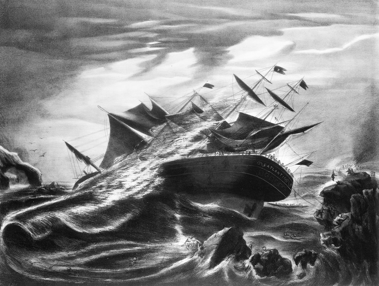 Atlantic-aluksen haaksirikko Mars Headin edustalla, Nova Scotia 1. huhtikuuta 1873. tekijältä J. Soloman
